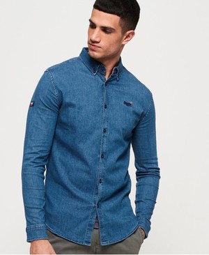 Superdry Tailored Slim Loom Férfi Hosszú Ujjú Ing Kék | UEQOB0853